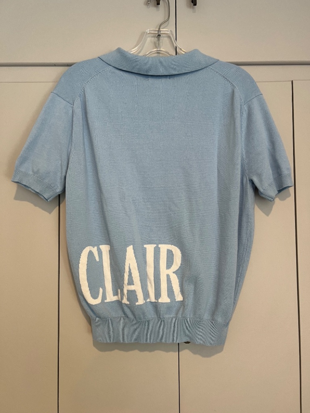 Sinclair Global Light Blue Spellout Logo Short Sleeve Knit Polo Shirt Sweater M - Picture 2 of 6